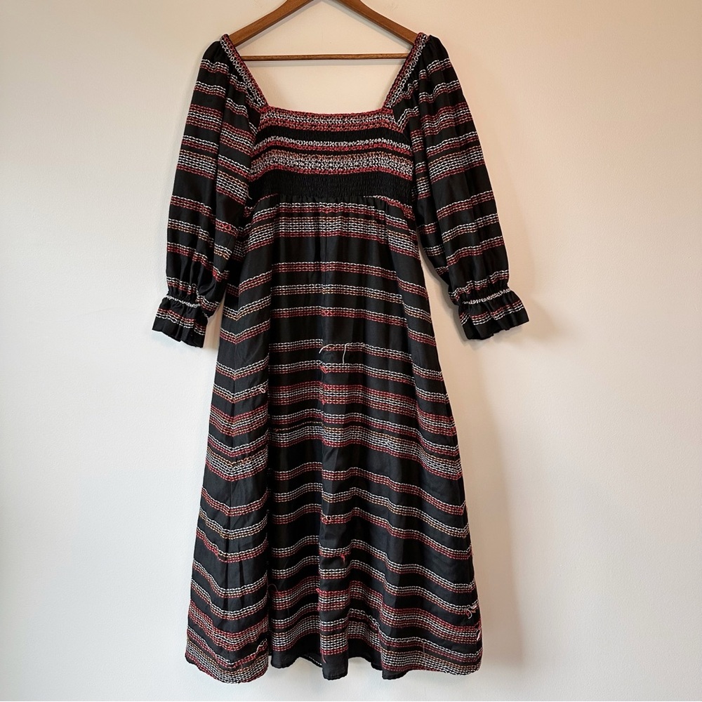 Hutch Women’s Reva Black Brightly Embroidered Puff Sleeve Smocked Maxi Dress, M - Picture 7 of 16